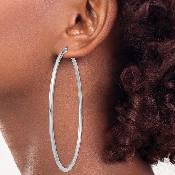 2.5mm Sterling Silver, X-Large Round Hoop Earrings, 80mm (3 1/8 In) - Picture 3 of 5